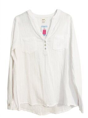 Mote Gauzy Henley Shirt Size: L White Long Sleeve V-Neck Cotton NWT